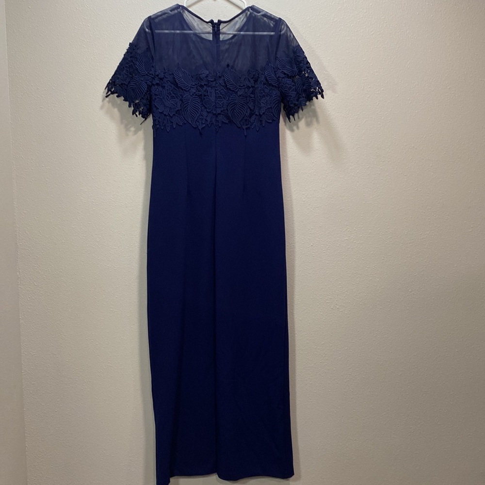 Js Collections Illusion Gown With Trim Navy Blue - image 4